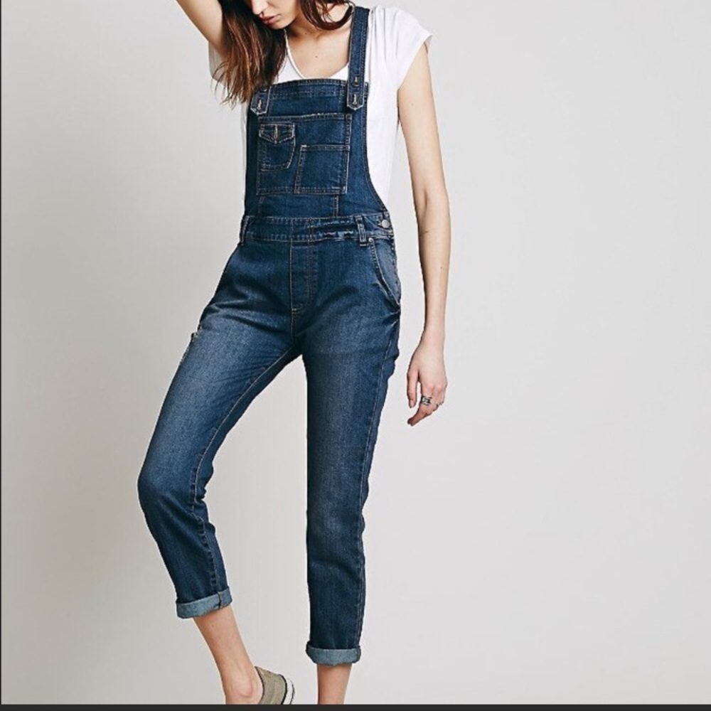 Free People Pocket Distressed Jean Overalls